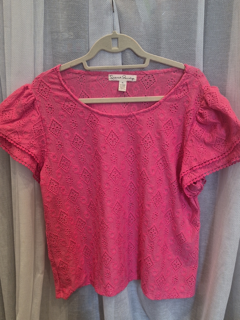 French Laundry Hot Pink Eyelet Puff Sleeve Blouse